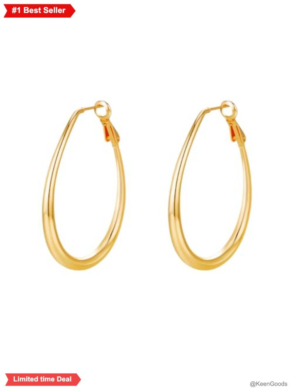 14K Gold Plated Oval Hoop Earrings Sterling Silver Post Lightweight Statement